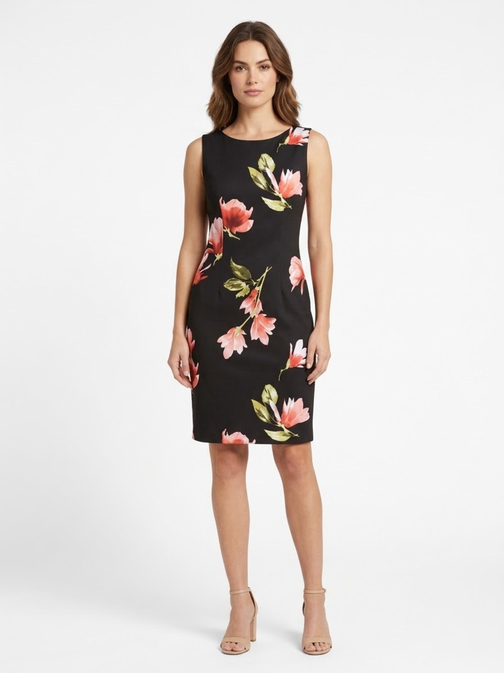 ALYX Black Coral Pink Floral Sleeveless Sheath Dress Size 4